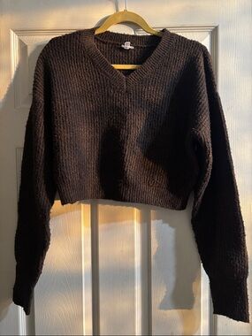 Garage brown cropped v-neck sweater